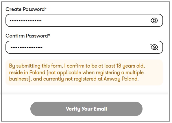 AMWAY registration create password